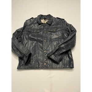 Men's Wilson's Leather Biker Jacket Black Button Up Long Sleeve L